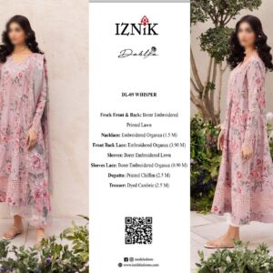 Iznik 3PCS Lawn & Chiffon Embroidered Chikankari