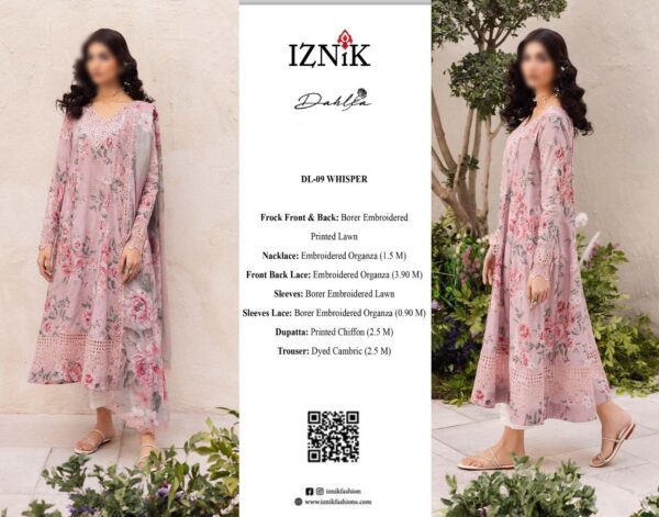 c1a9215f-5a46-45d1-84ec-9430f6d1e8de Iznik 3PCS Lawn & Chiffon Embroidered Chikankari